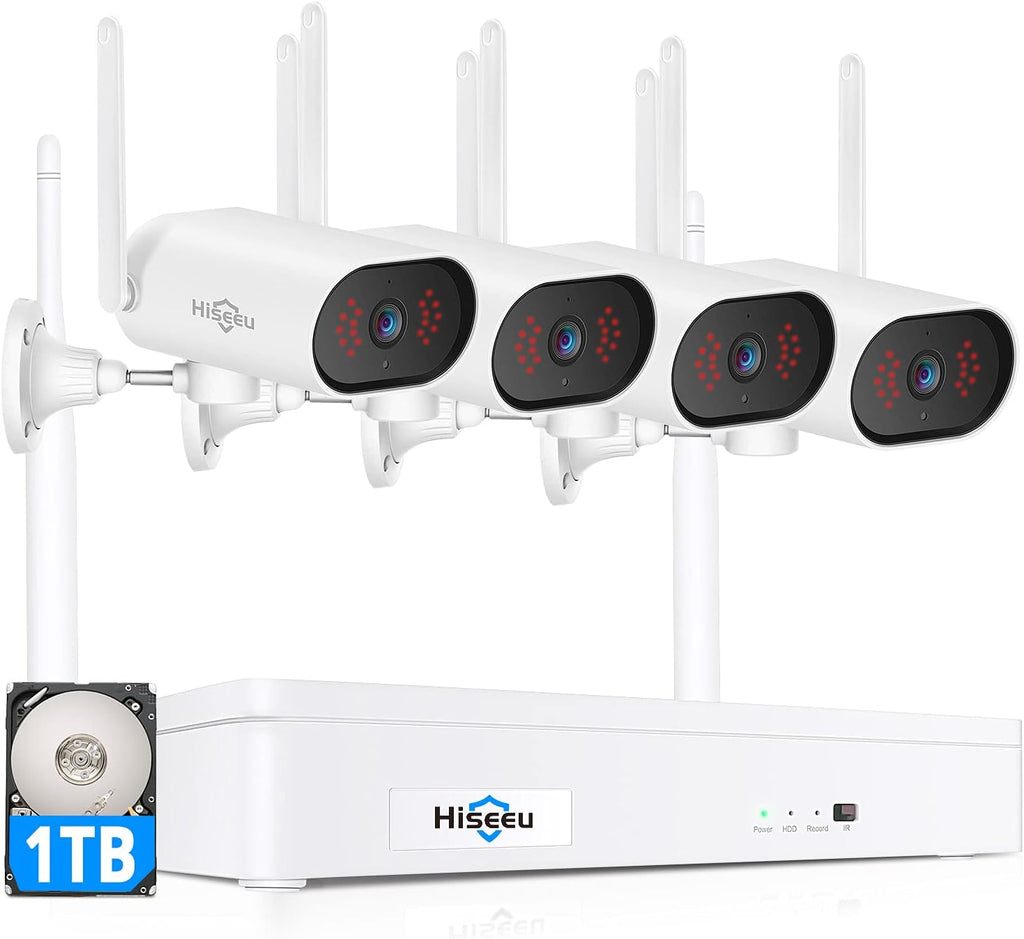 8CH 2K Wireless Security Camera System, 4pcs 180° View Cameras, 1TB Hard Drive W4250