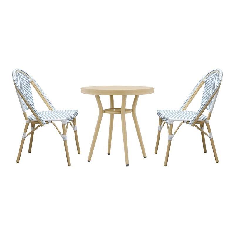 Light Blue Metal Patio 3-Piece Table and Chair Set P83138