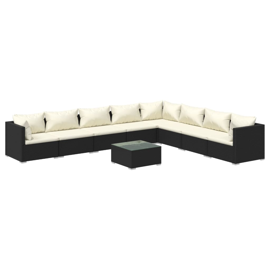 9 Piece Patio Set with Cushions Poly Rattan Black S488