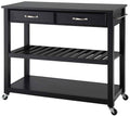 Black Granite Top Kitchen Cart Island with Stool Storage B241449