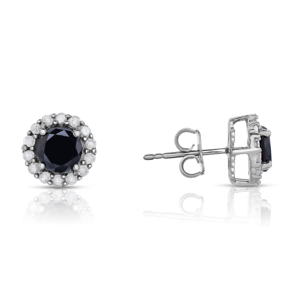 Black and White Diamond Solitaire Halo Stud Earrings Q899040