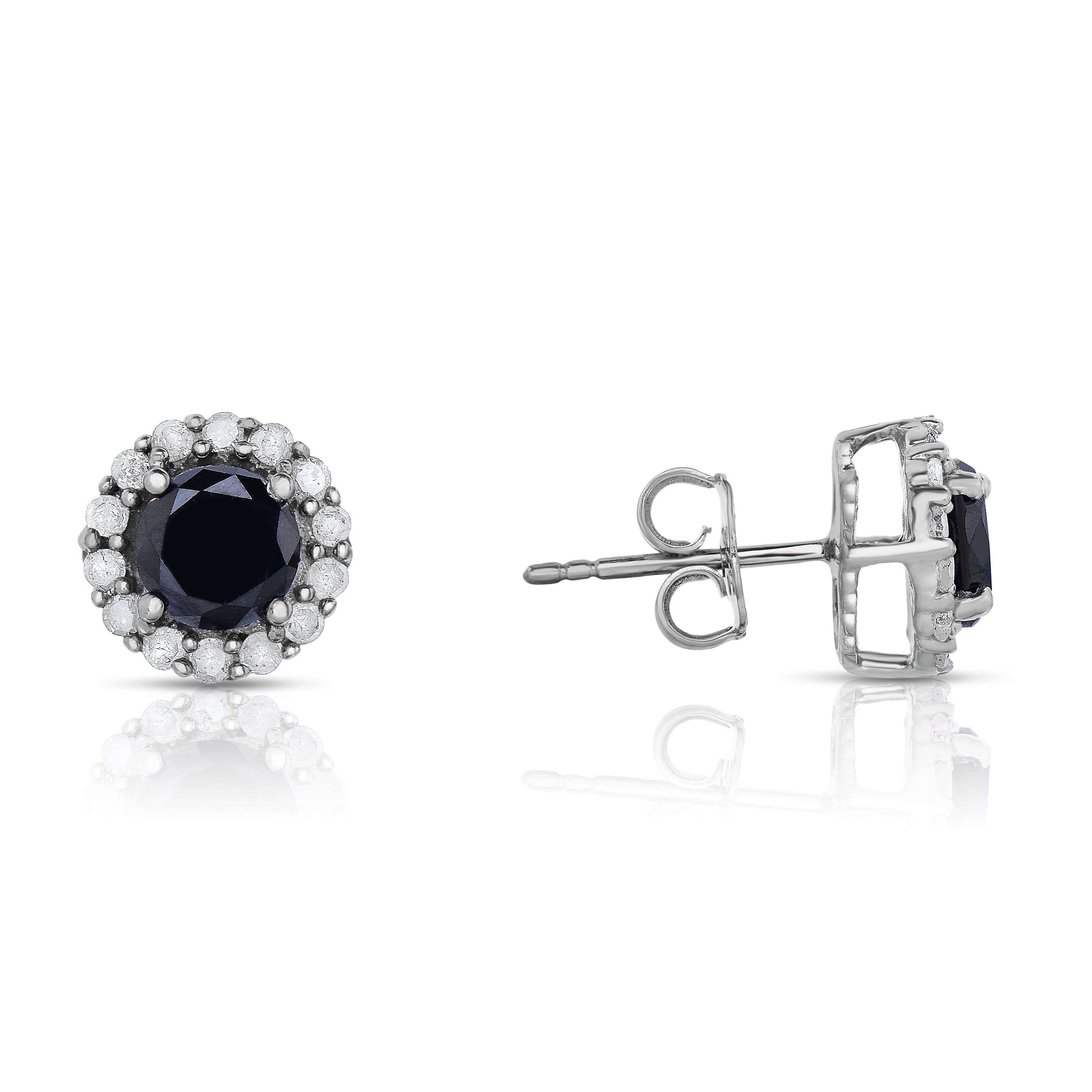 Black and White Diamond Solitaire Halo Stud Earrings Q899040