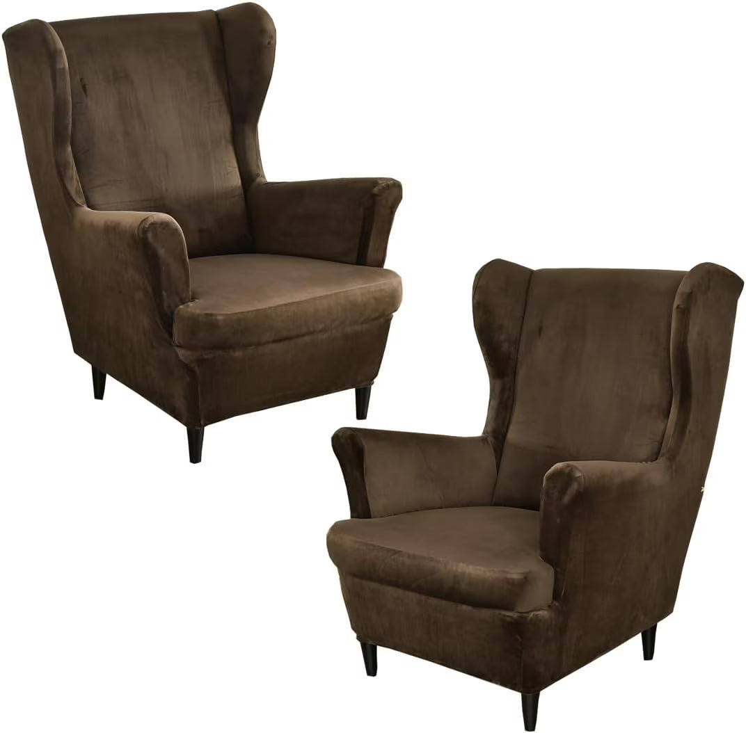 Velvet Stretch Wingback Chair Sofa Slipcover with Elastic Bottom N37051