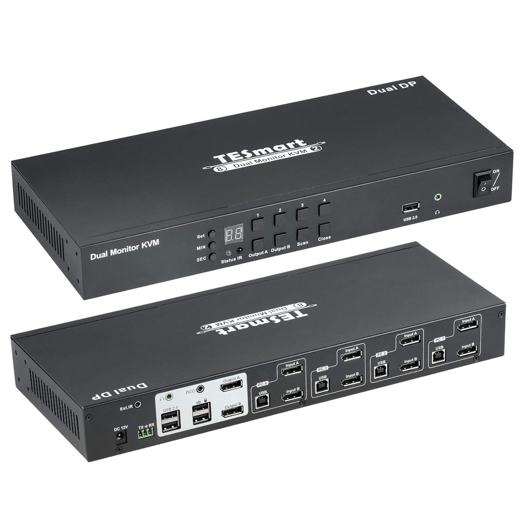 Dual Monitor KVM Switch 4 DisplayPort PCs + 2 DisplayPort Monitors 4K@60Hz Black N60925