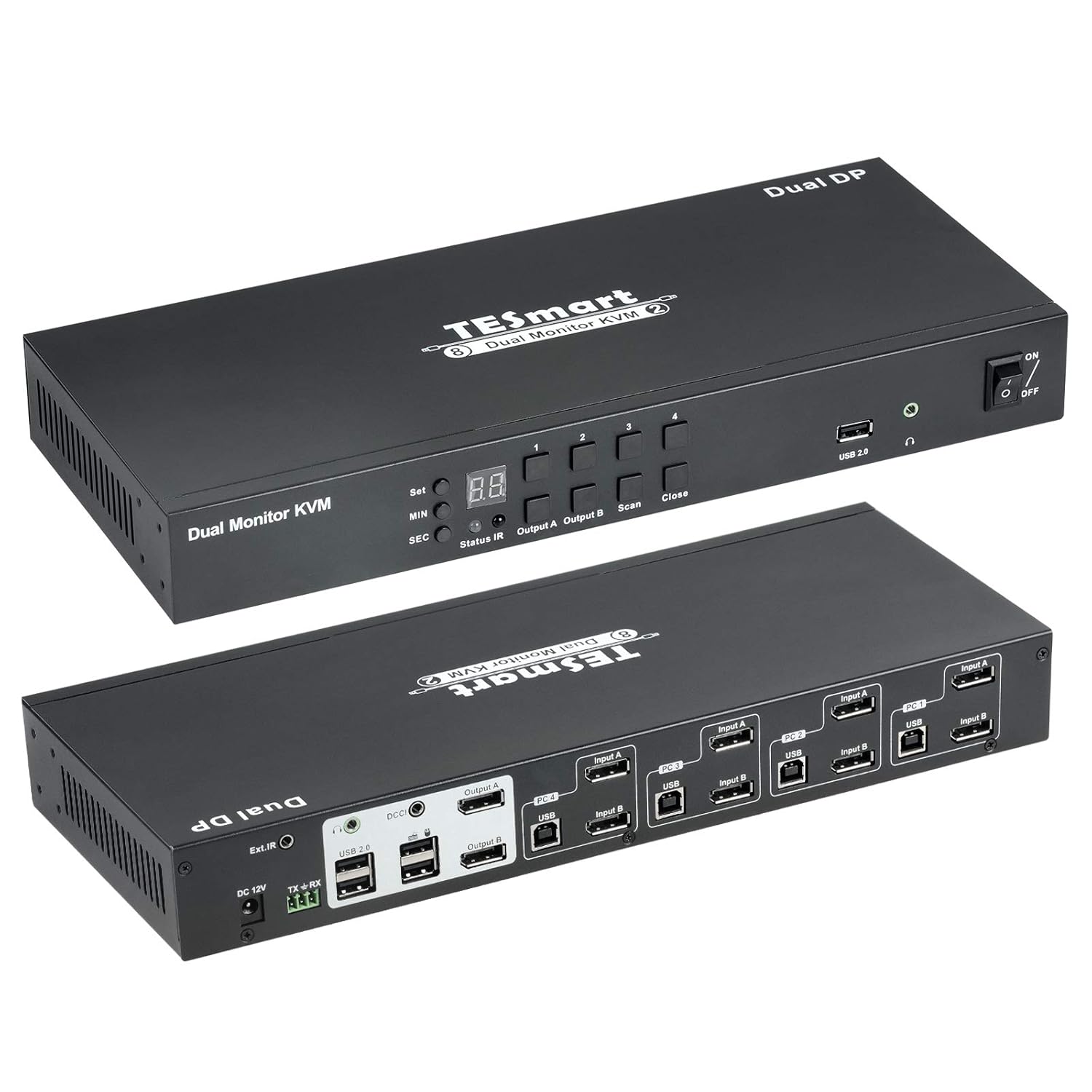 Dual Monitor KVM Switch 4 DisplayPort PCs + 2 DisplayPort Monitors 4K@60Hz Black N60925