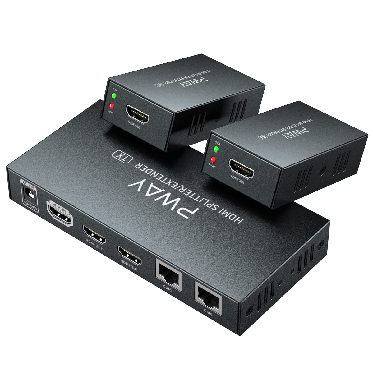 HDMI Extender Splitter 1x4 Port 1080P Over Cat5e/Cat6 Ethernet Cable Up to 50m/165ft Audio Video 1 in 4 Out J253459