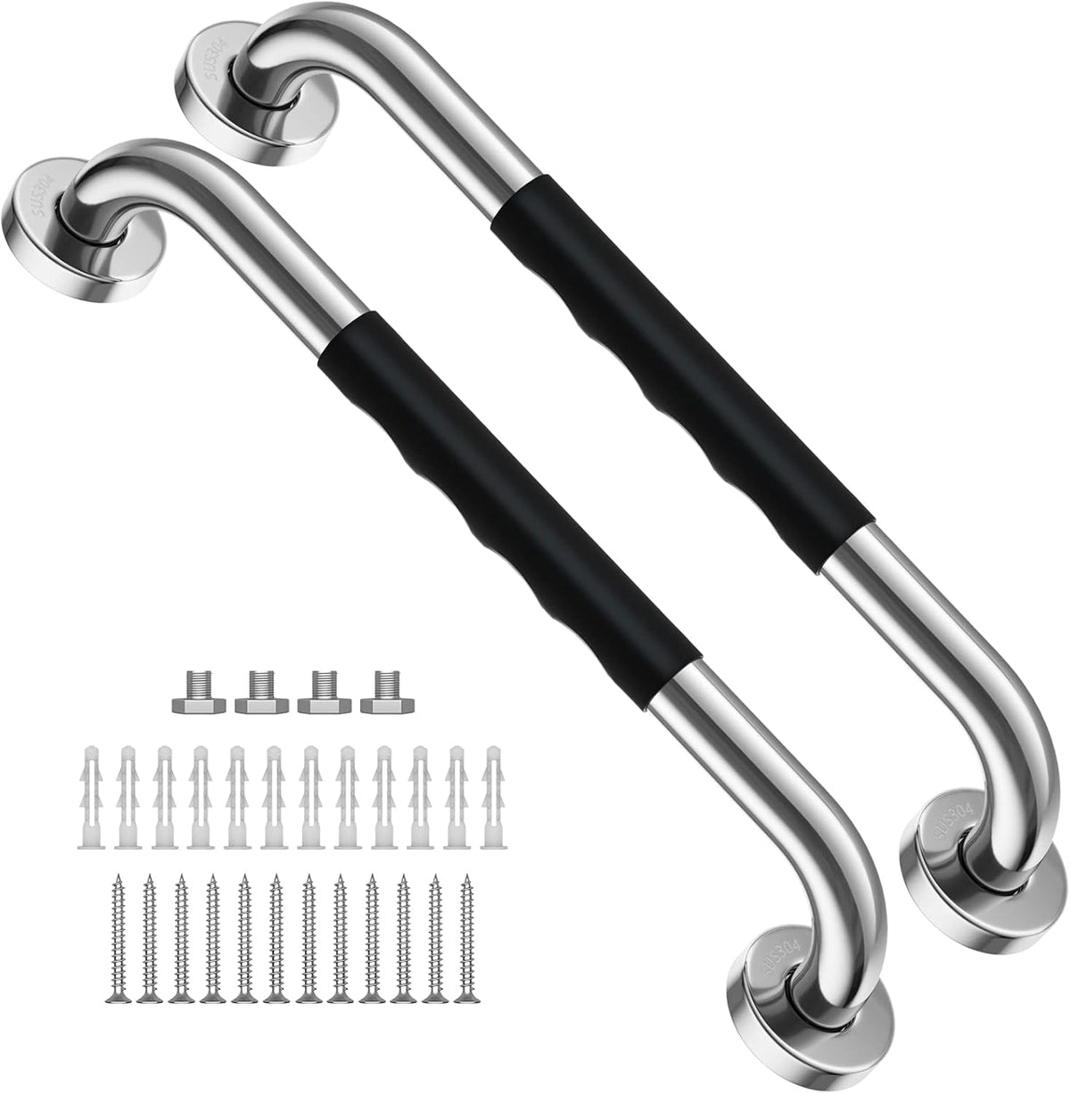 2 Pack 24 Inch Black Stainless Steel Bath Grab Bar with Anti Slip Rubber Grip A250