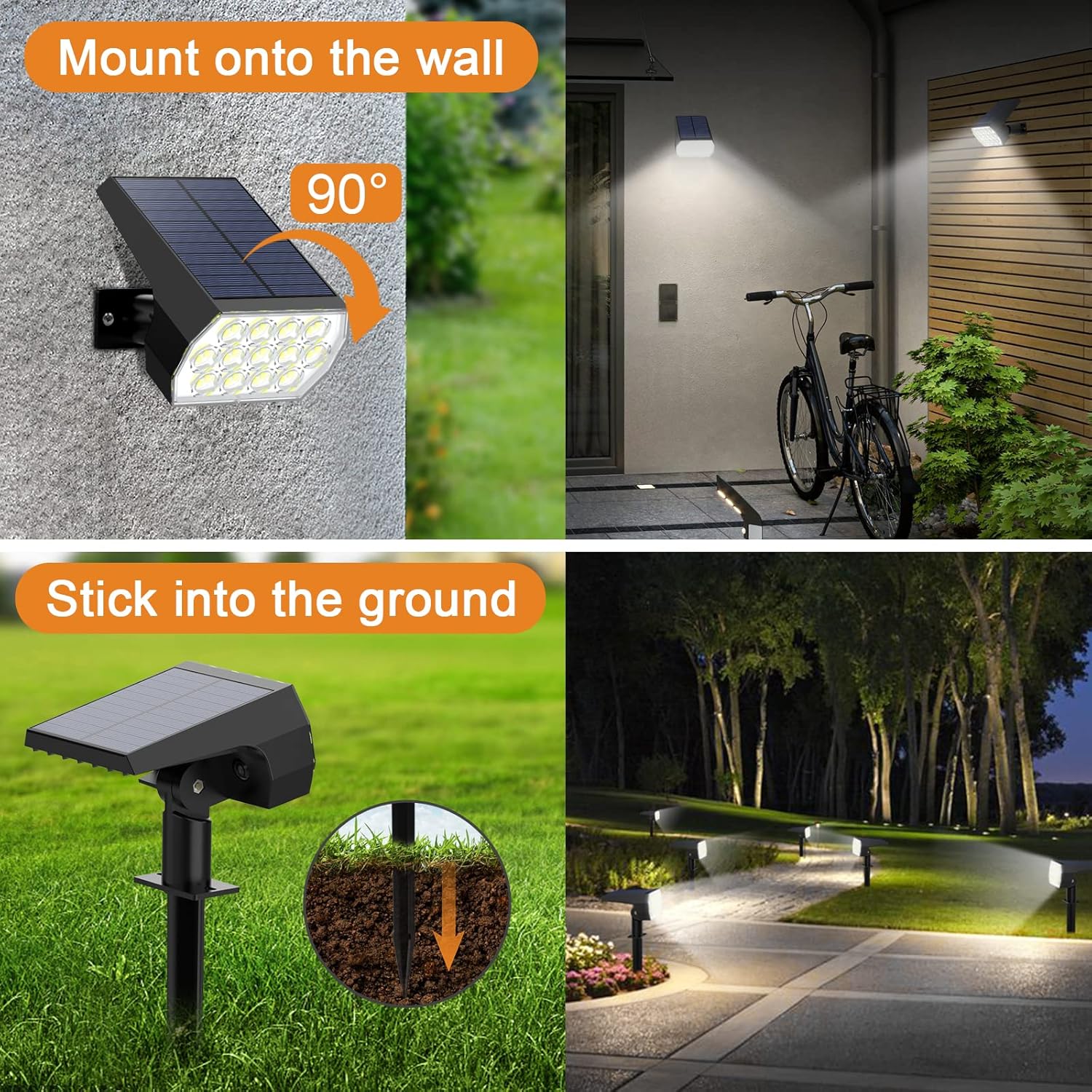 6 Pack 52 LED 3 Modes IP65 Waterproof Solar Spot Lights P578764