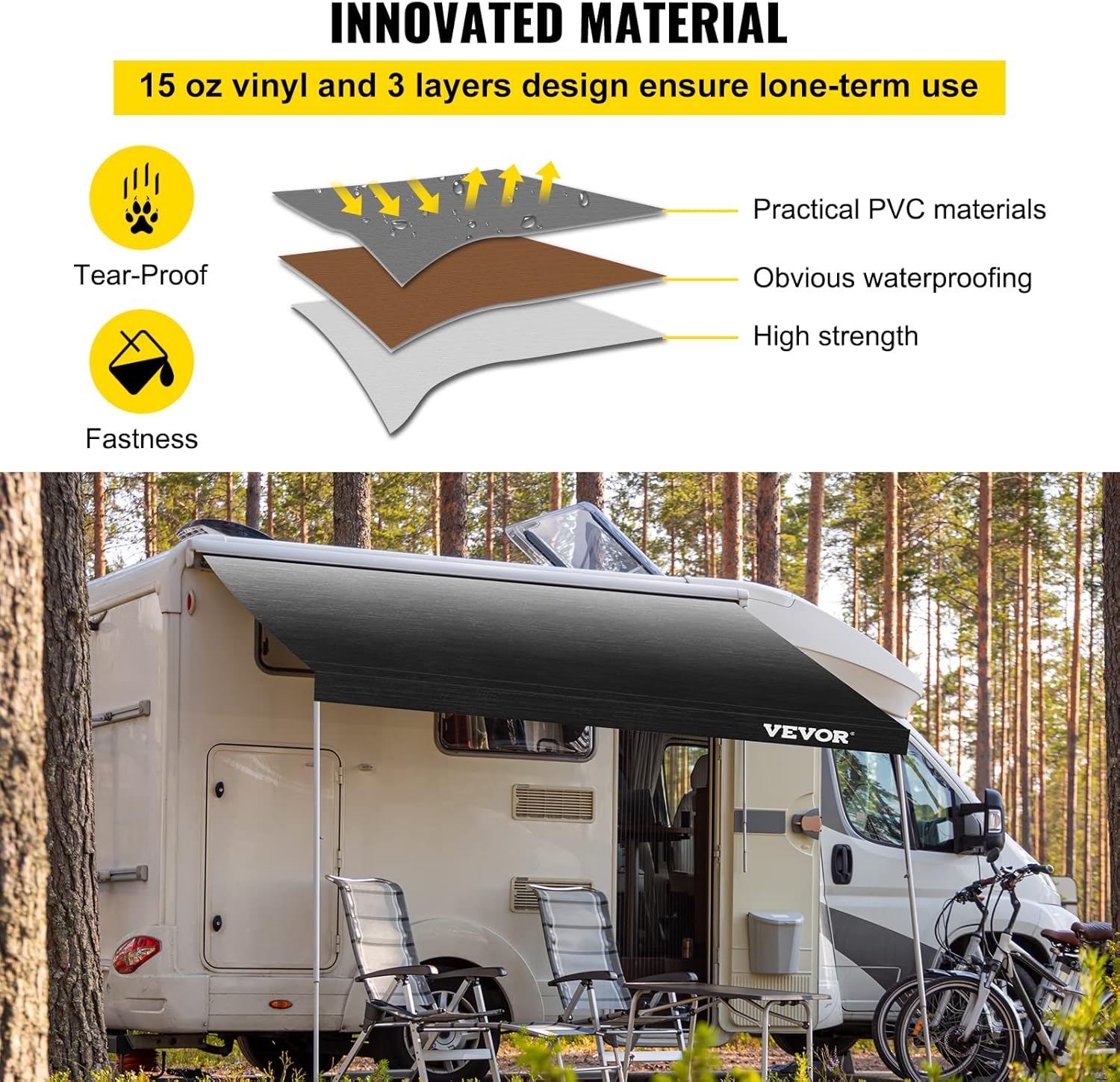 Charcoal Fade 15oz Vinyl RV Awning Replacement Fabric O39433