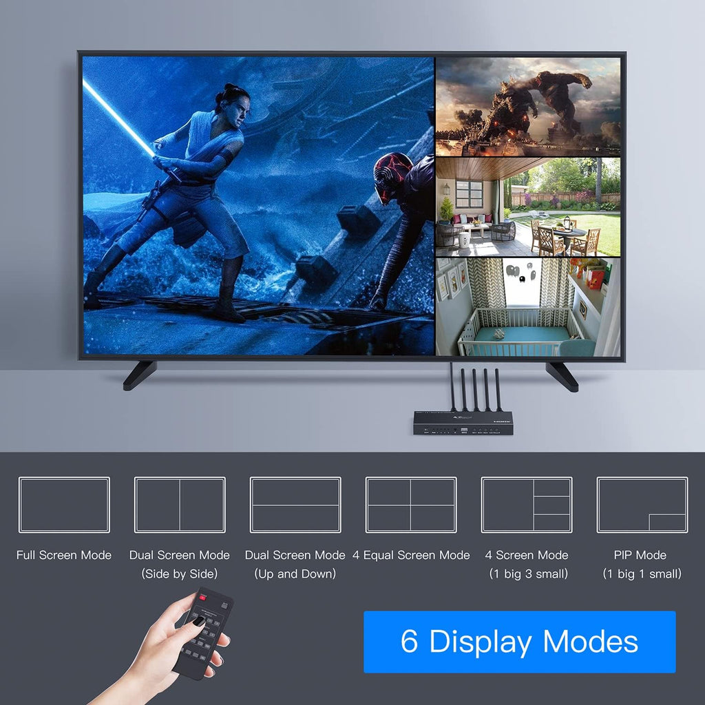 HDMI Quad Multi-Viewer Seamless Switcher 4 in 1 Out with Loop, Audio Extractor to Stereo, 4K H854819
