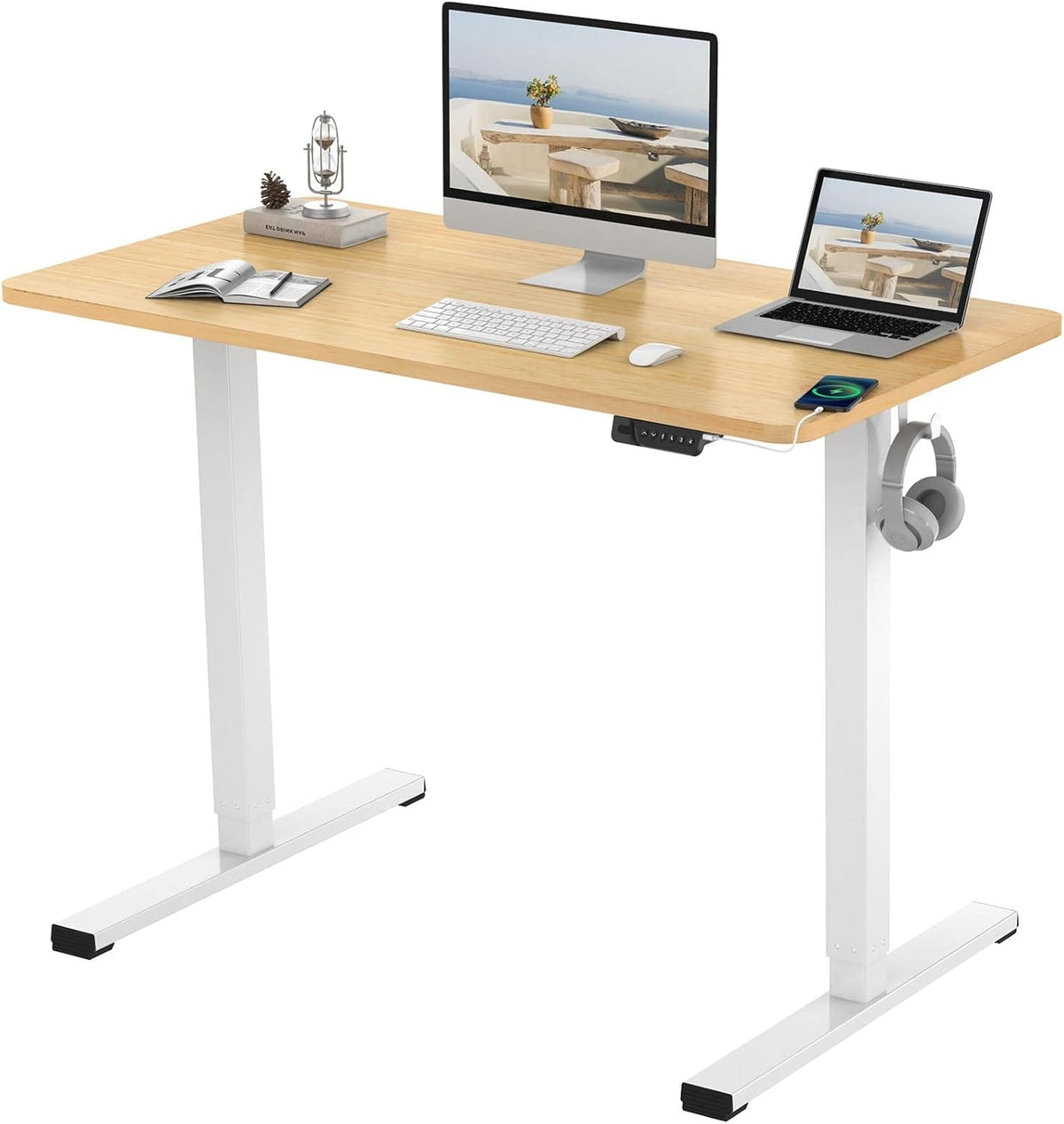 Electric Height Adjustable Standing Desk, 48 x 24 inch, White Frame/White Desktop M7947