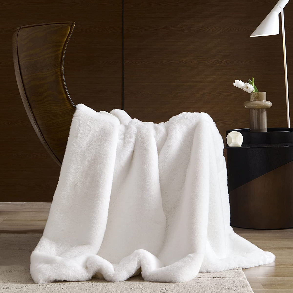 Faux Fur Reversible Throw Blanket 60"x80" White Z792989