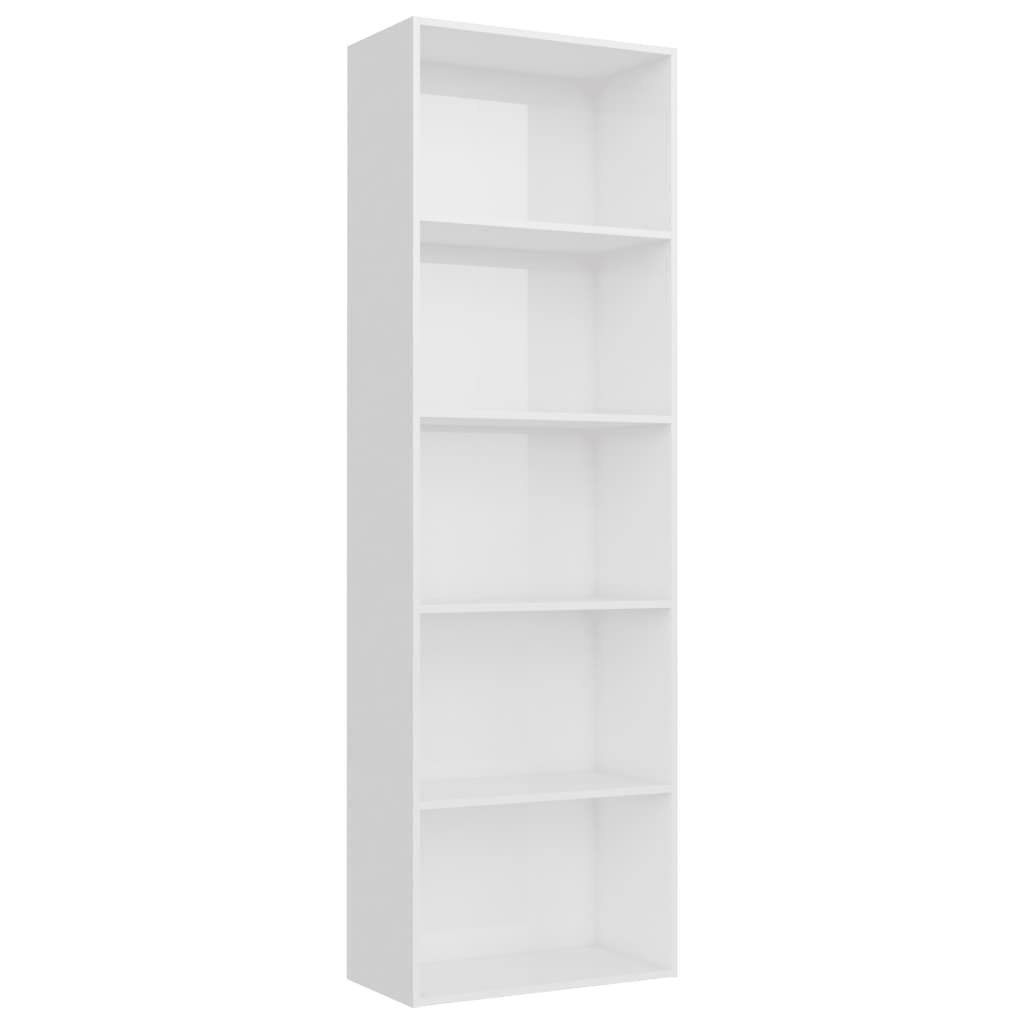 5-Tier High Gloss White Chipboard Book Cabinet M6425