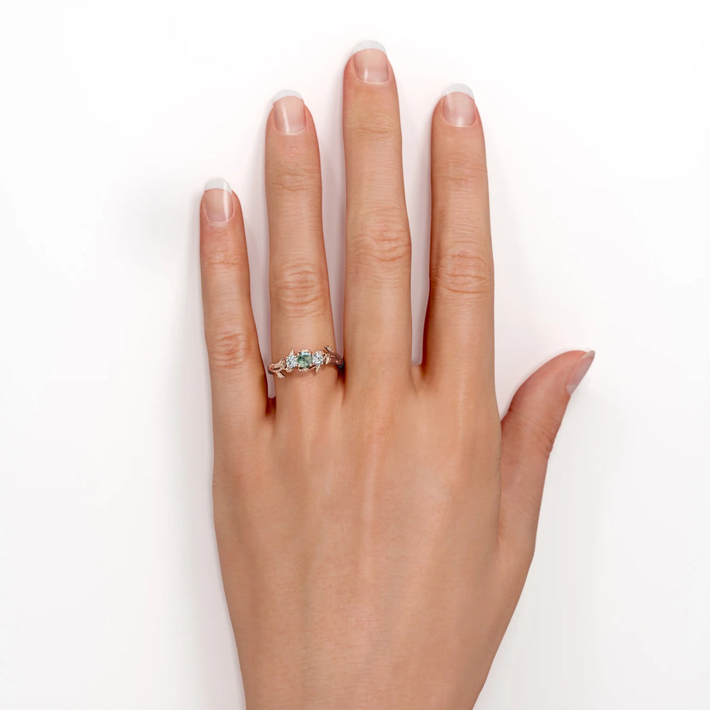 18K Rose Gold Plating over Silver Moss Green Agate Engagement Ring G49747