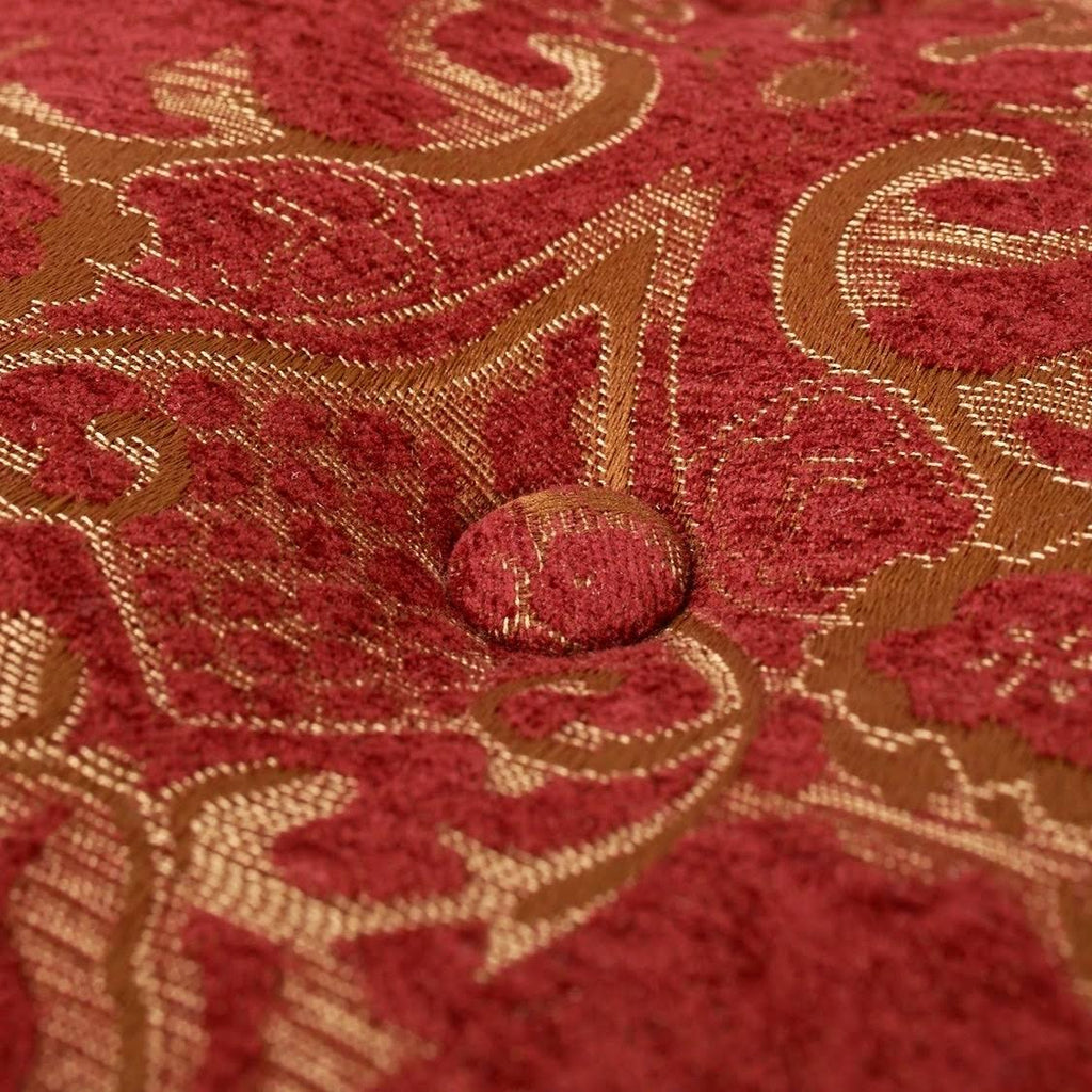 Red & Gold Jacquard Round Ottoman Footstool D5830