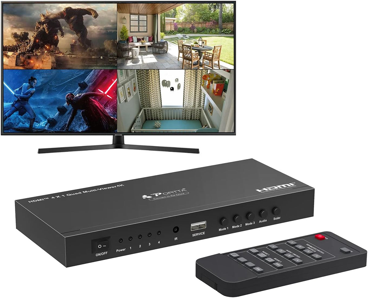 HDMI Quad Multi-Viewer Seamless Switcher 4 in 1 Out with Loop, Audio Extractor to Stereo, 4K H854819