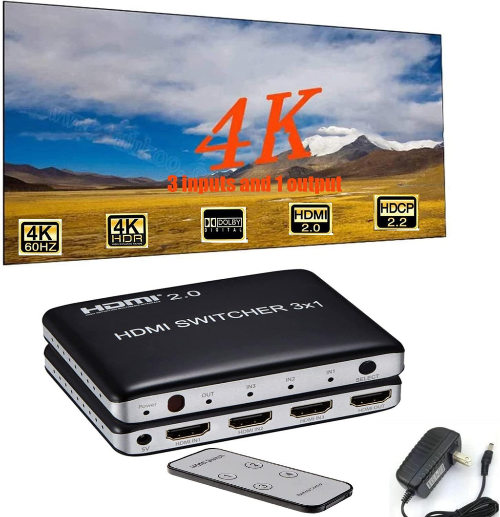 3 Port HDMI Switch HDMI2.0 4K@60Hz with IR Wireless Remote Control, Pack of 2 Y362