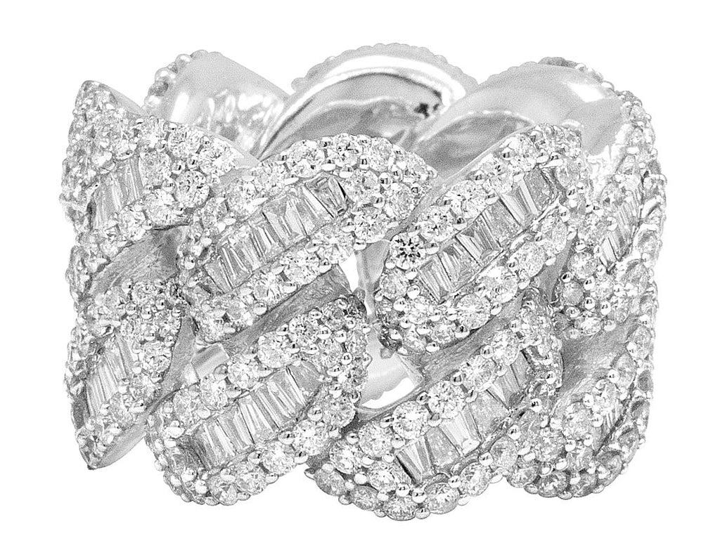 White Gold Baguette Cuban Ring Band 18MM 9.8 CT D96722