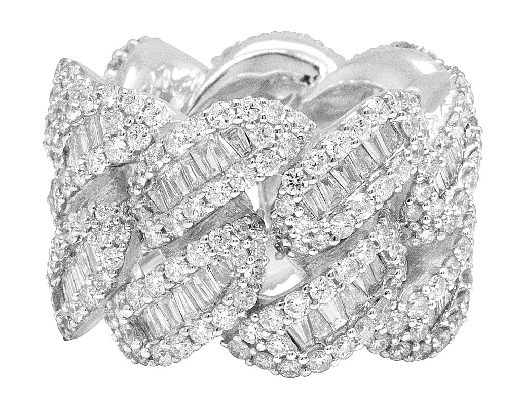 White Gold Baguette Cuban Ring Band 18MM 9.8 CT D96722