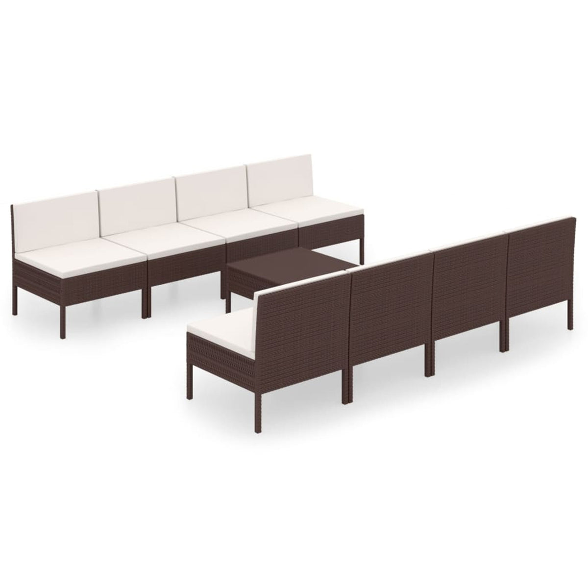 9 Piece Garden Conversation Set with Cushion and Footrest Brown Poly Rattan Sectional Outdoor Furniture Set B737375