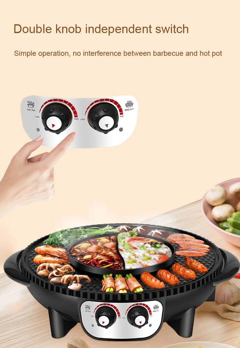 2 in 1 Electric Hot Pot and Smokeless BBQ Grill, 2000W, Black T857