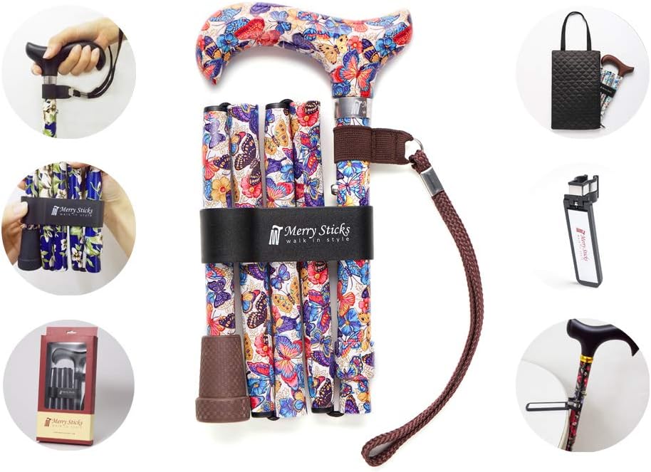 Folding Adjustable Walking Cane with Cane Bag and Reflective Cane Holder I3217