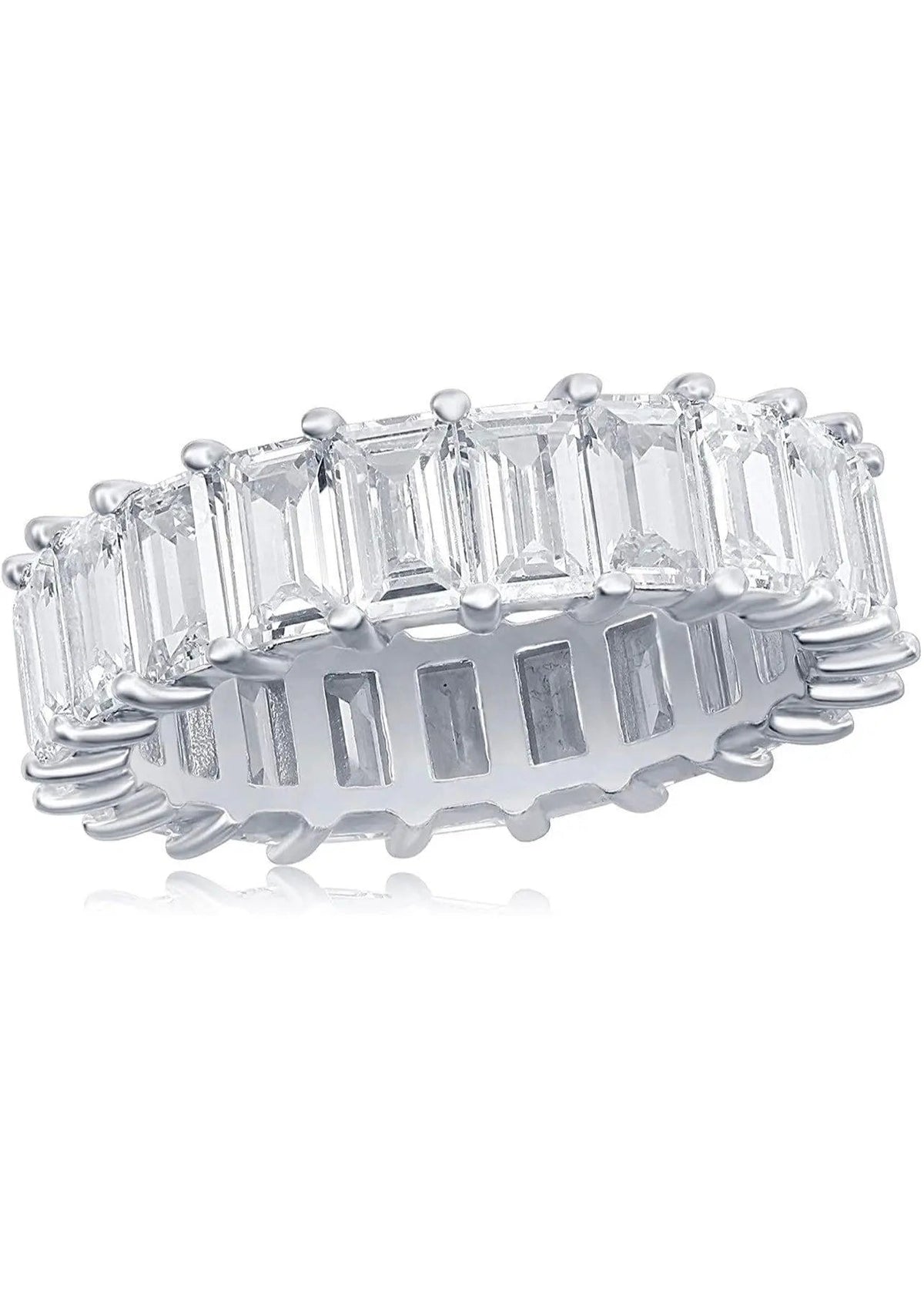 925 Sterling Silver 6MM Emerald Cut Cubic Zirconia Eternity Band H89726