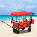Red Collapsible Utility Beach Wagon Cart with Canopy J495