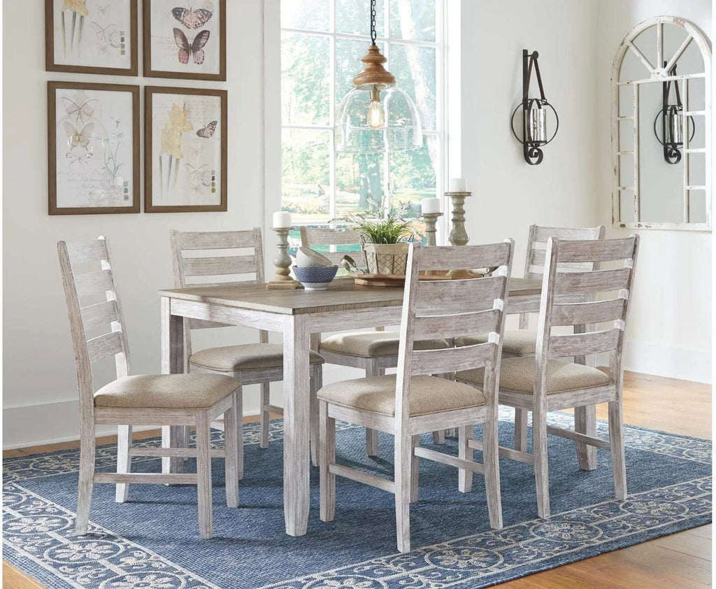 7 Piece Dining Set in White and Light Brown V57099
