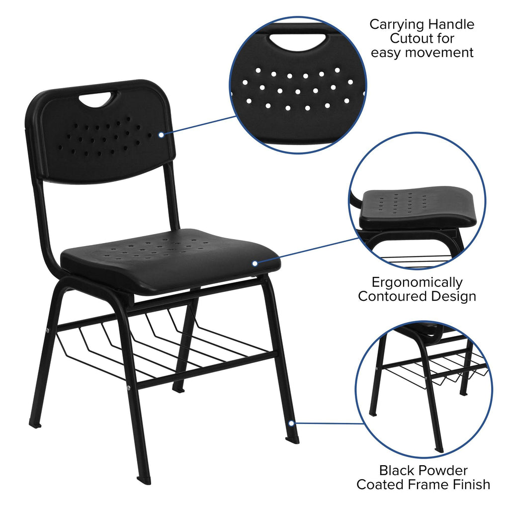 Black Frame Plastic Chair with Book Basket K32774