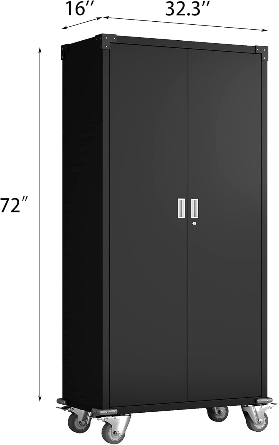 Metal Rolling Storage Cabinet with Wheels, 72'' Utility Storage Files Cabinet with Height Adjustable Shelves, Steel Tall Cabinet V63773