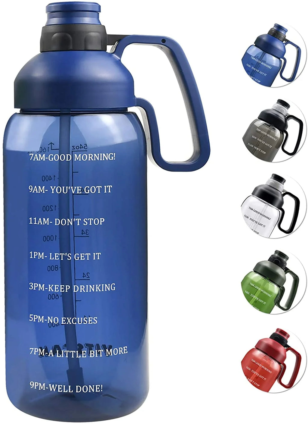 64 Oz Water Bottle With Straw and Time Marker K5942