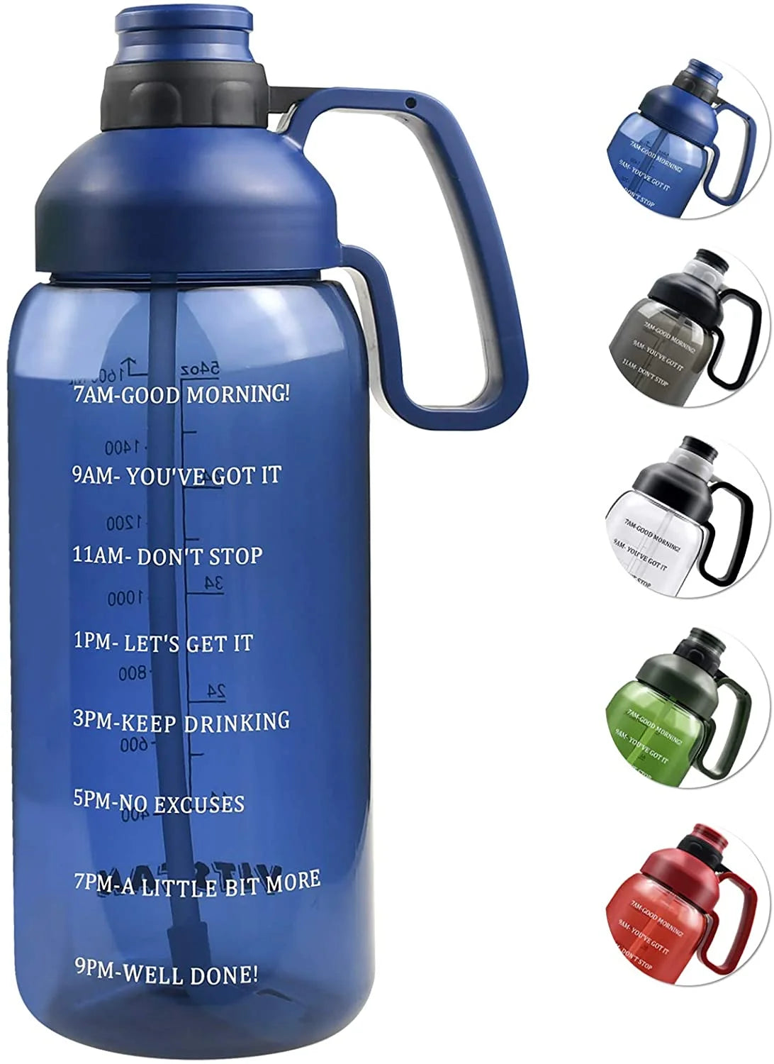 64 Oz Water Bottle With Straw and Time Marker K5942