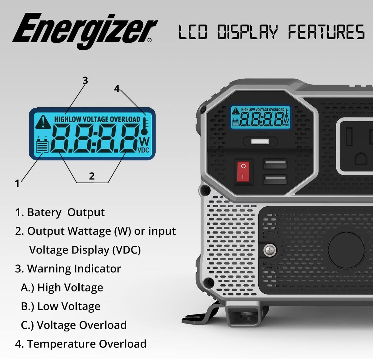2000 Watts Power Inverter, 12v to 110v, Two AC Outlets, Two USB Ports, DC to AC Converter S3044