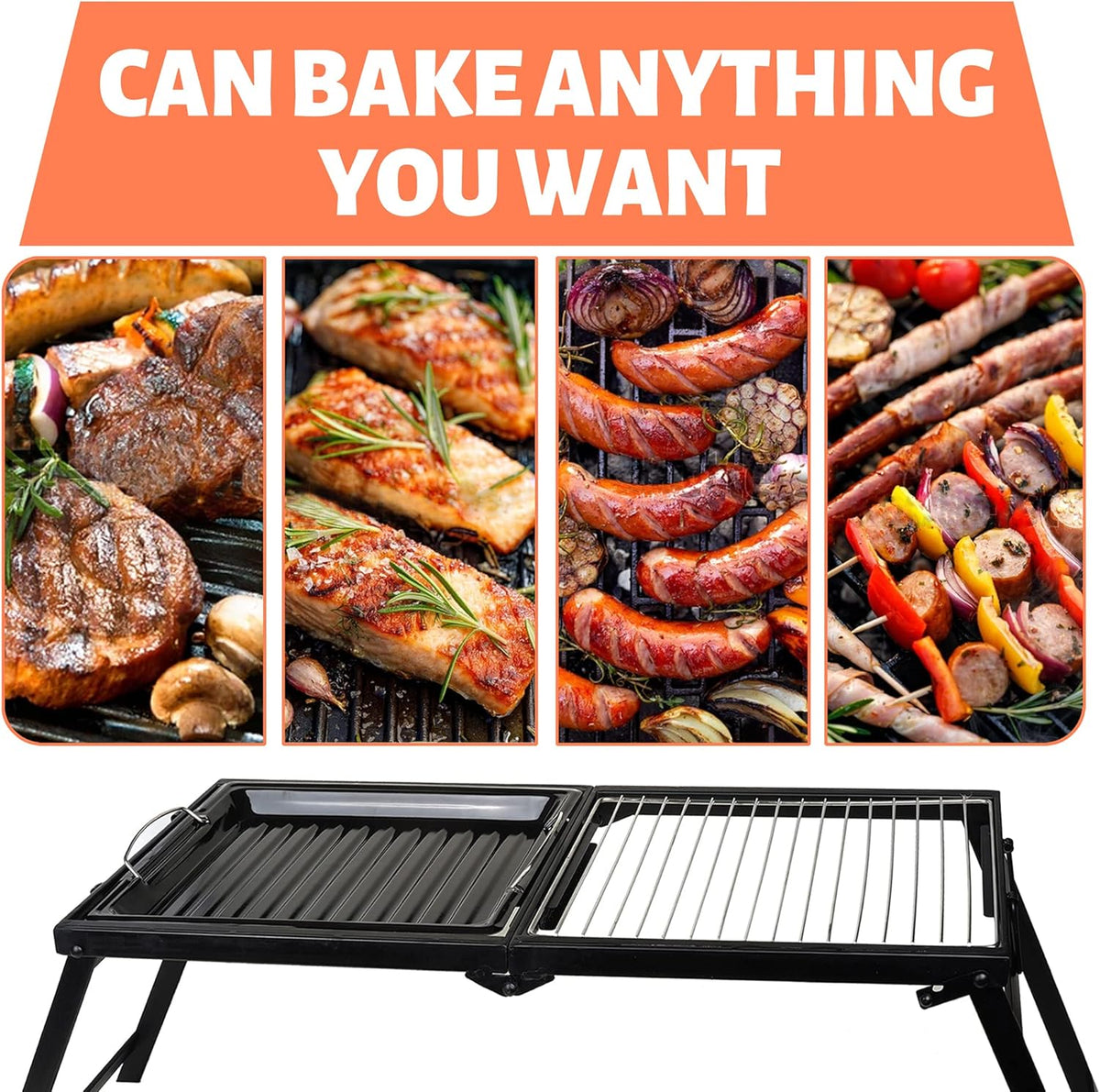 Stainless Steel Folding Campfire Grill Grate and Griddle with Collapsible Legs S76902