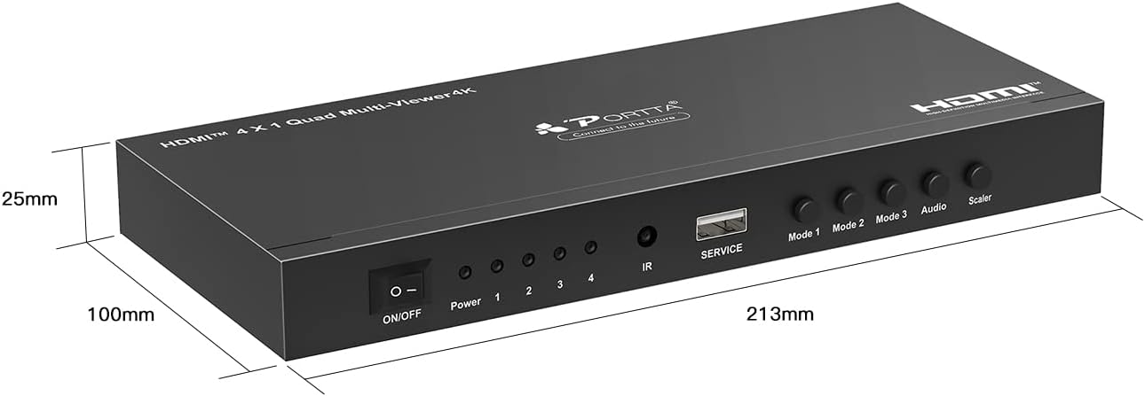 HDMI Quad Multi-Viewer Seamless Switcher 4 in 1 Out with Loop, Audio Extractor to Stereo, 4K H854819