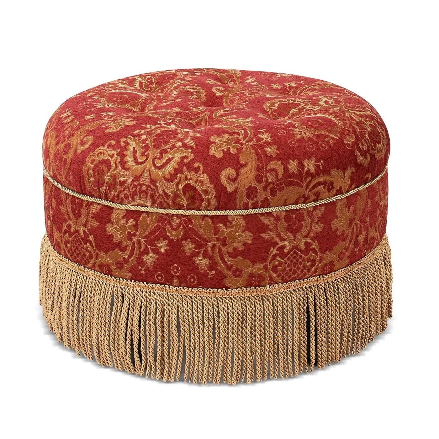 Red & Gold Jacquard Round Ottoman Footstool D5830
