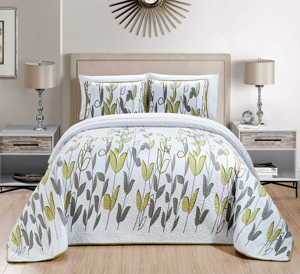 3-Piece Oversize Quilt Set Bright Reversible Bedspread Coverlet Cal King Size Bed Cover C758
