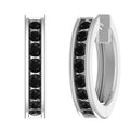 14K White Gold Black Diamond Hoop Earrings S5759