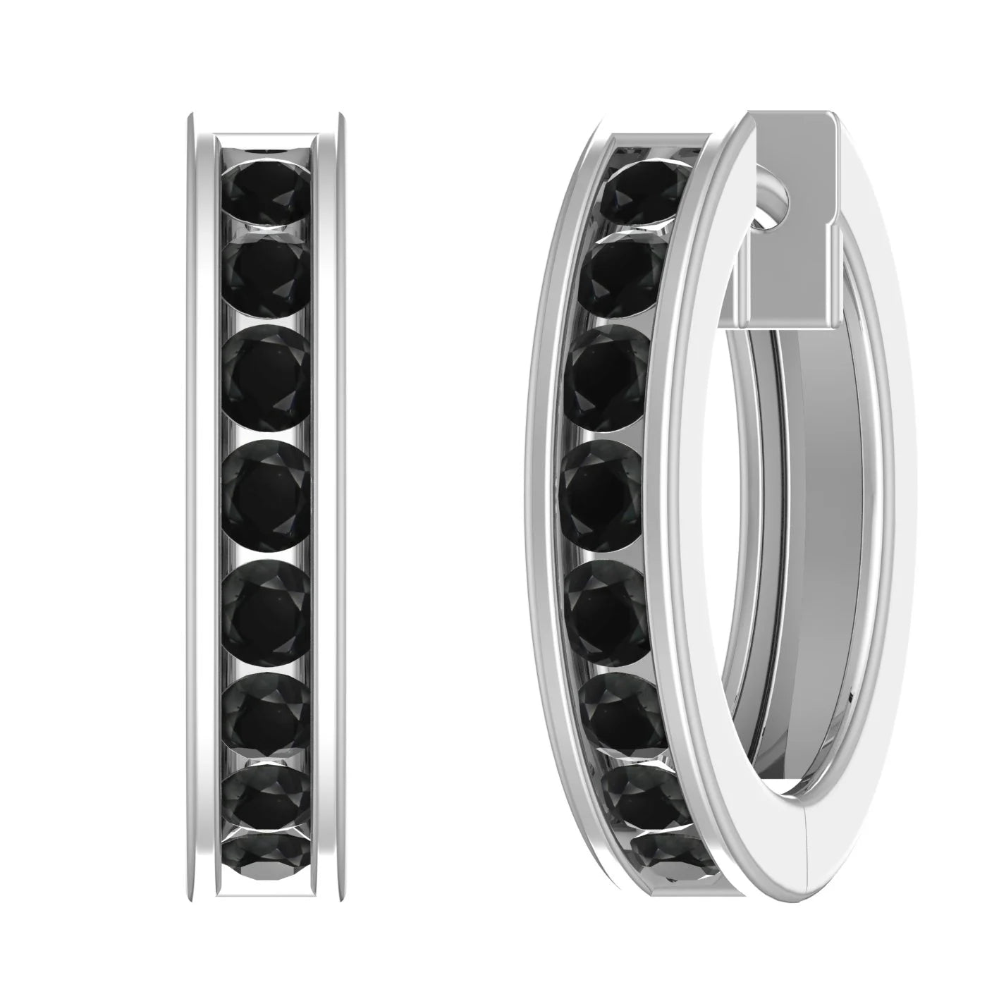 14K White Gold Black Diamond Hoop Earrings S5759
