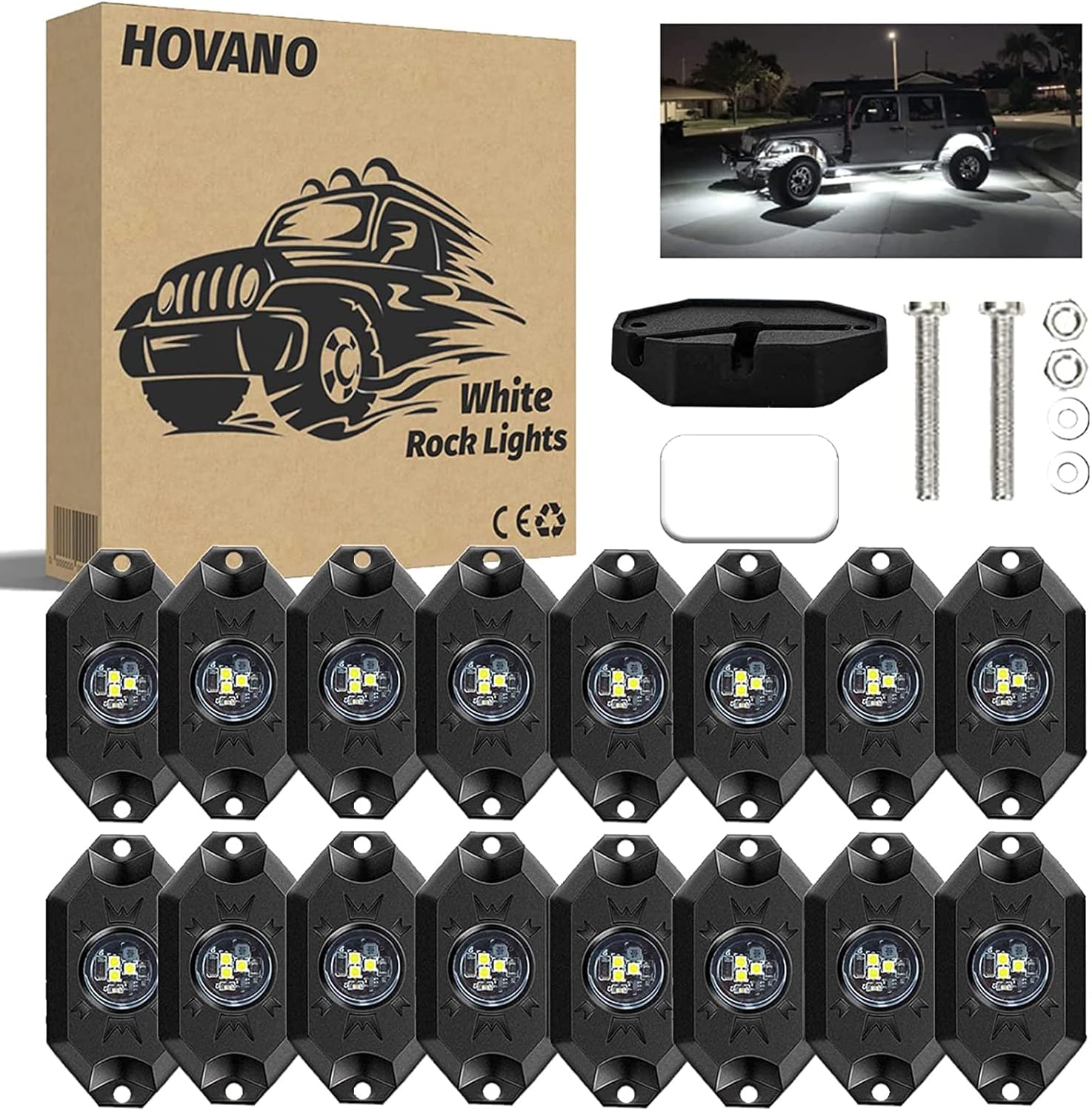 White 16Pods Waterproof LED Underglow Light for Truck Car ATV UTV SUV Off Road Boat E399