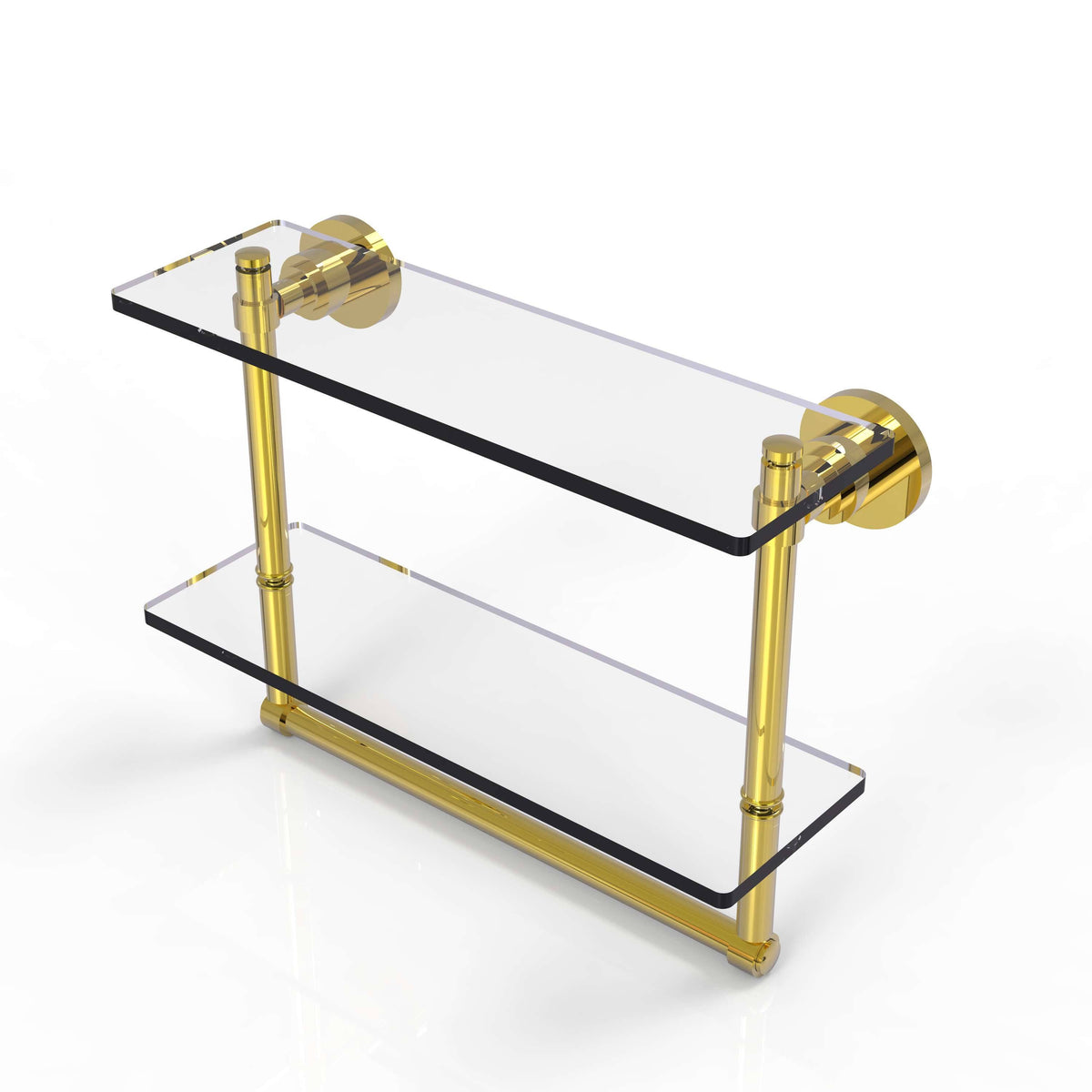 16 inch Two Tiered Glass Shelf with Integrated Towel Bar R112086