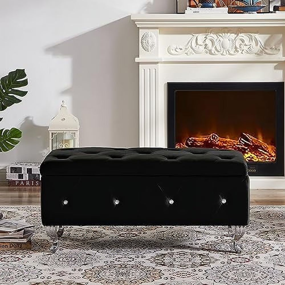 Velvet Ottoman Bench with Flip Top Storage Seat Q605718