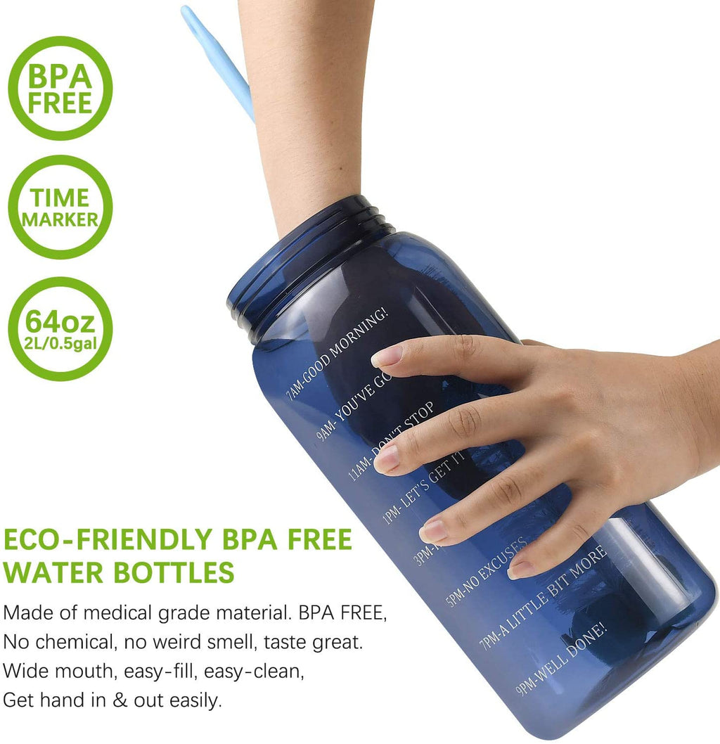 64 Oz Water Bottle With Straw and Time Marker K5942