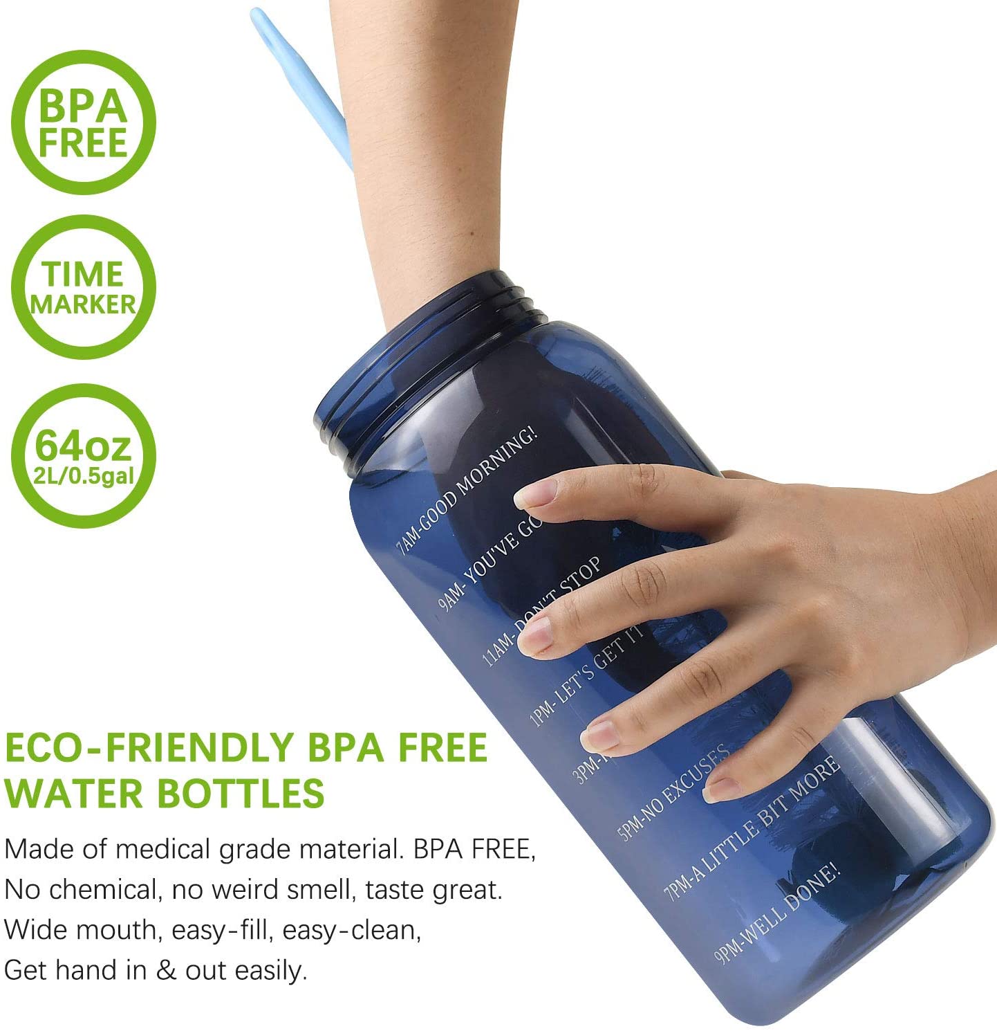 64 Oz Water Bottle With Straw and Time Marker K5942