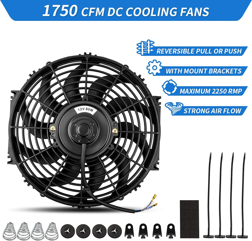 2x12 Inch Electric Radiator Cooling Fan 1750 CFM 12 Volts 80 Watts Pack of 2 B820