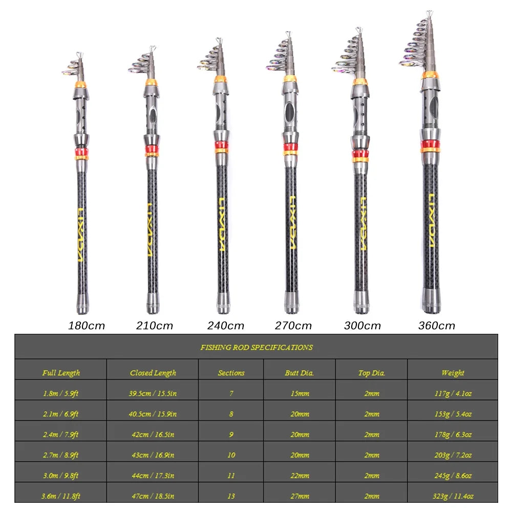 Telescopic Carbon Fiber Fishing Rod and Reel Combo Kit with Carrier Bag M532