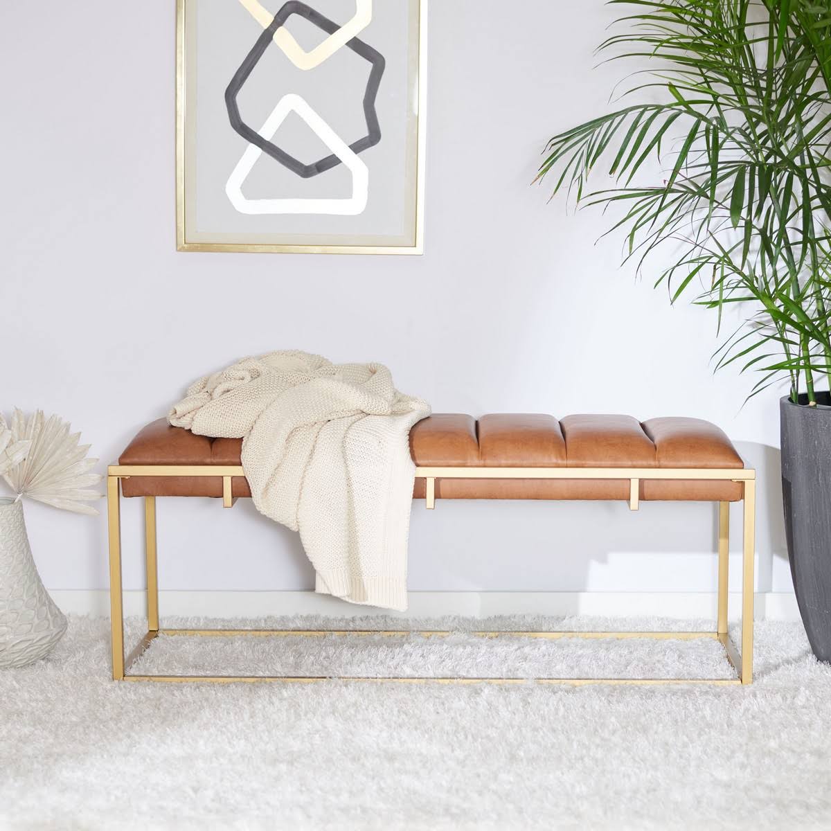 Brown Channel Tufted Bench V9455