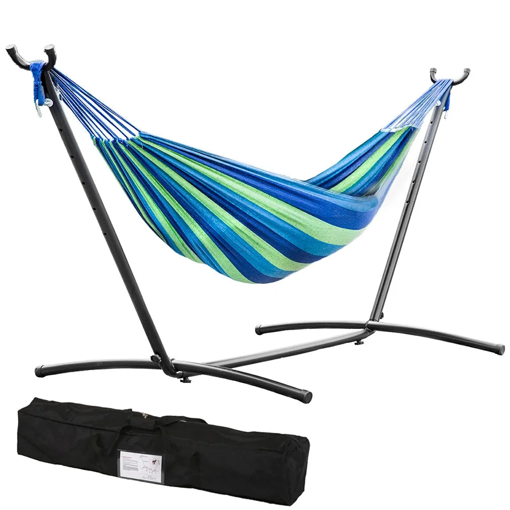2-Person Portable Hammock with Canvas and Metal Stand Q41273