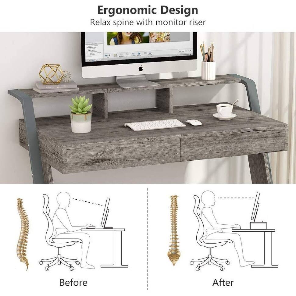 47'' Computer Desk with 2 Storage Drawers and Monitor Stand A7429